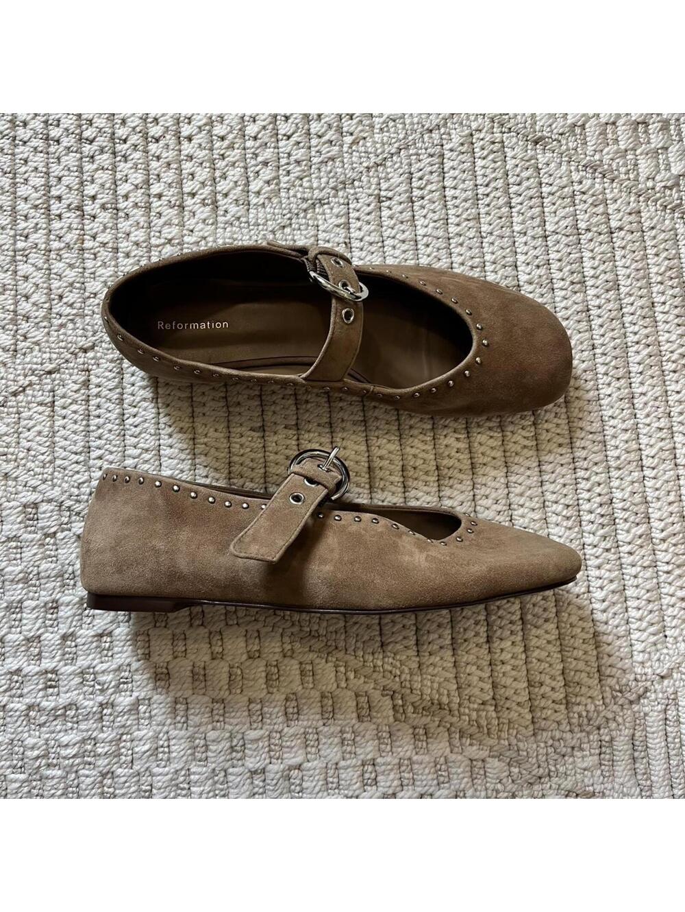 Reformation Bethany Ballet Flats in Farro Suede Studs - Picture 4 of 9